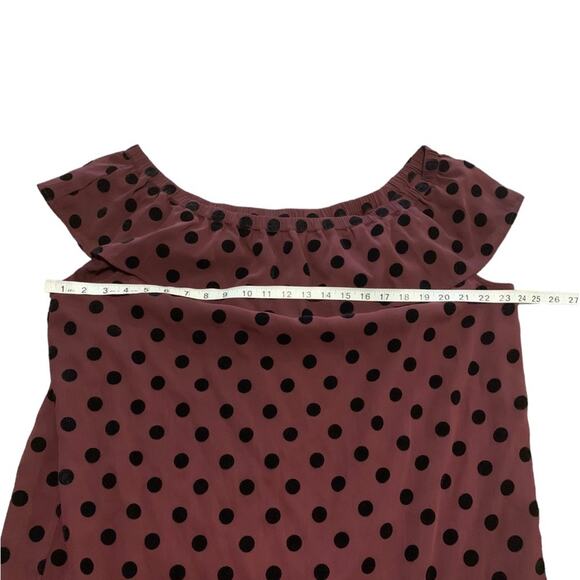J. Crew  Dress Off the Shoulder Ruffle Polka Dot Cabernet/Black Size 18 - Picture 8 of 9